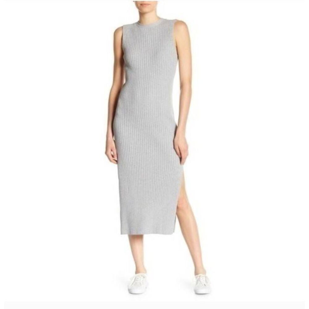 Frame grey le muscle ribbed double slit maxi bodycon